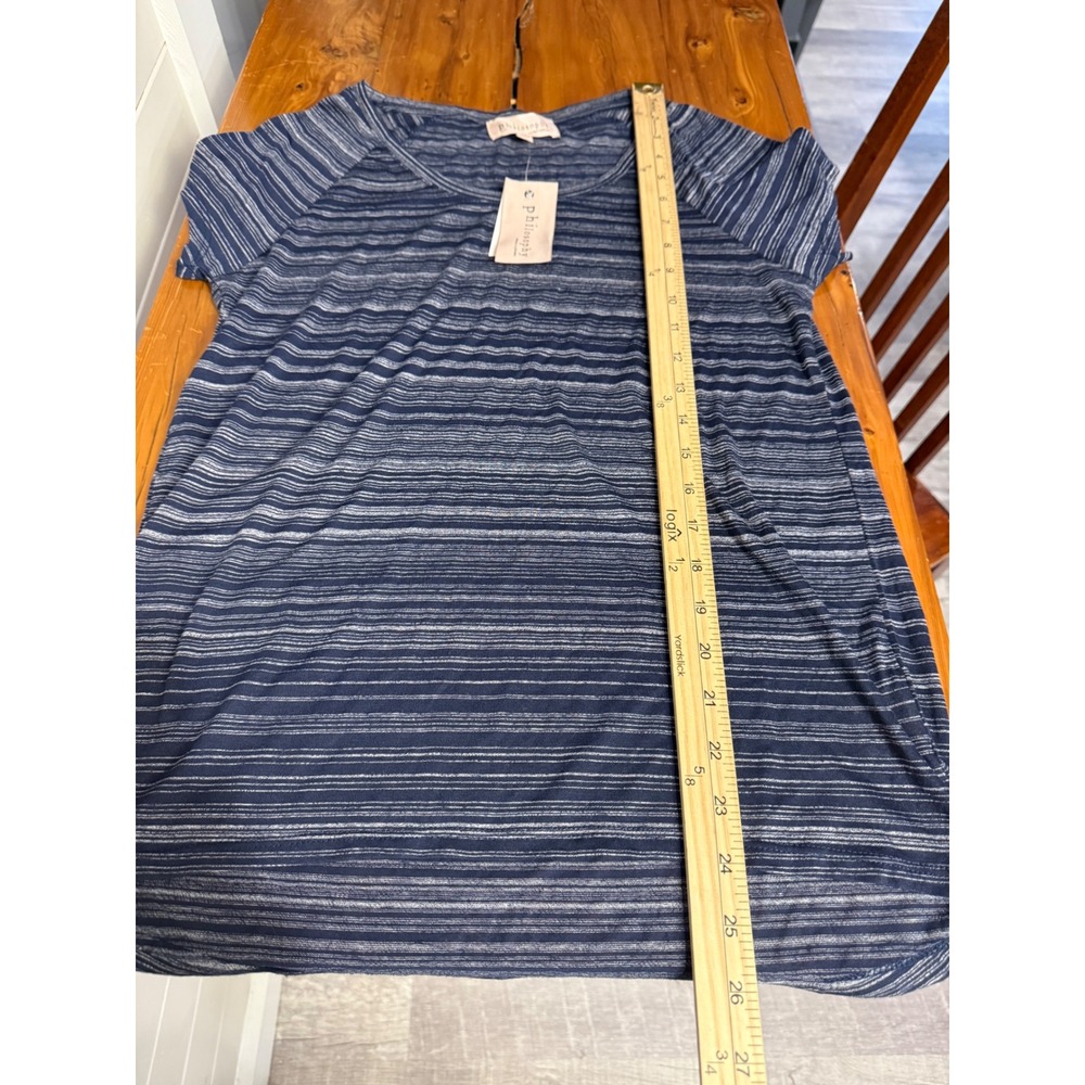 Philosophy Republic Striped Raglan T-Shirt Navy Blue Viscose XS - Picture 5 of 6